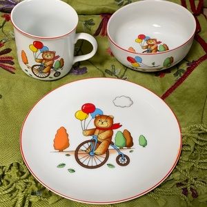 Children table setting cup bowl and plate